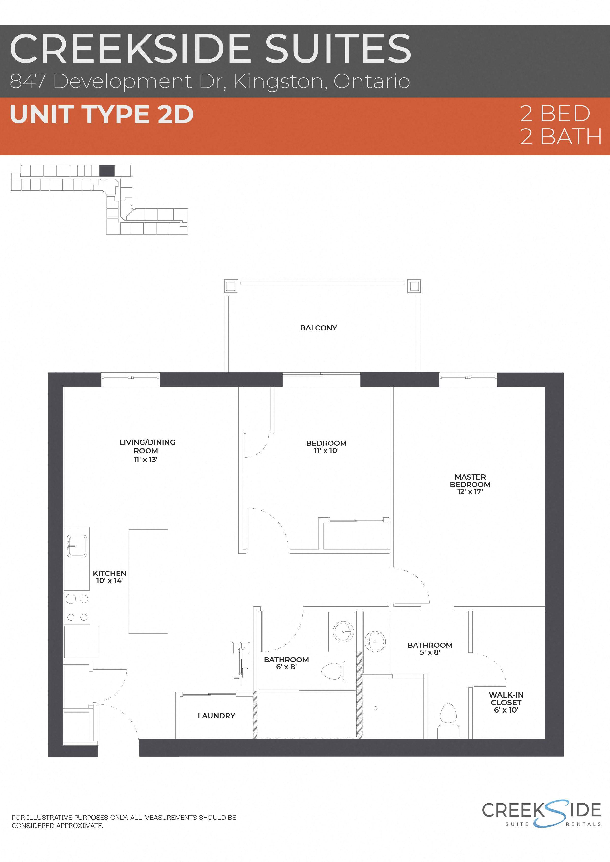 Floor plan for 2 beds, 2 baths, 1110 sqft